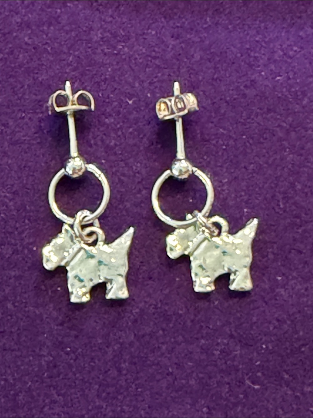 Scottie Dog Dangle Earrings Silver Tone Scottish Terrier Puppy Charm